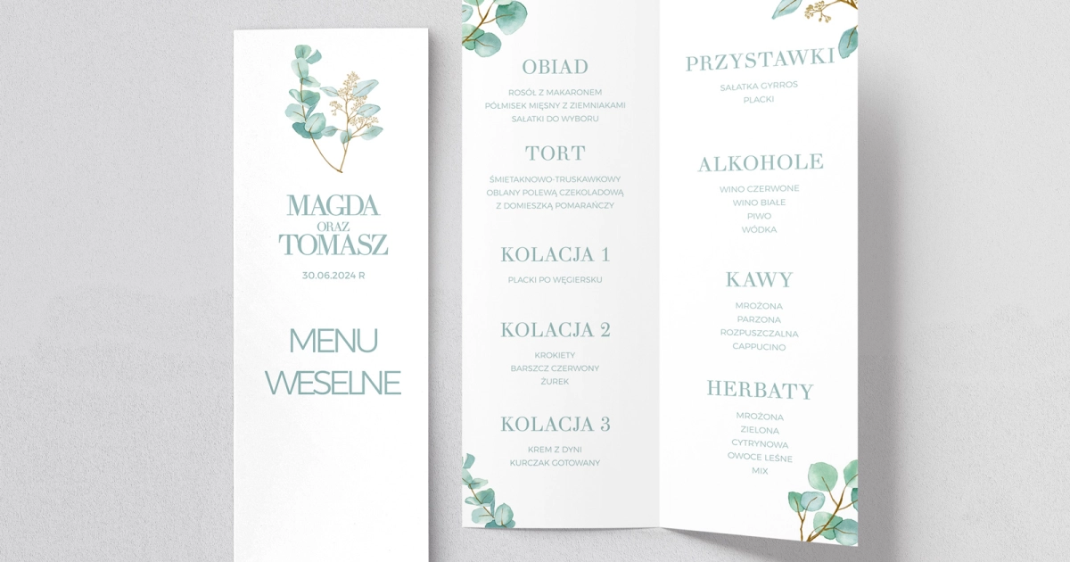 Menu Weselne Eukaliptus Motyw