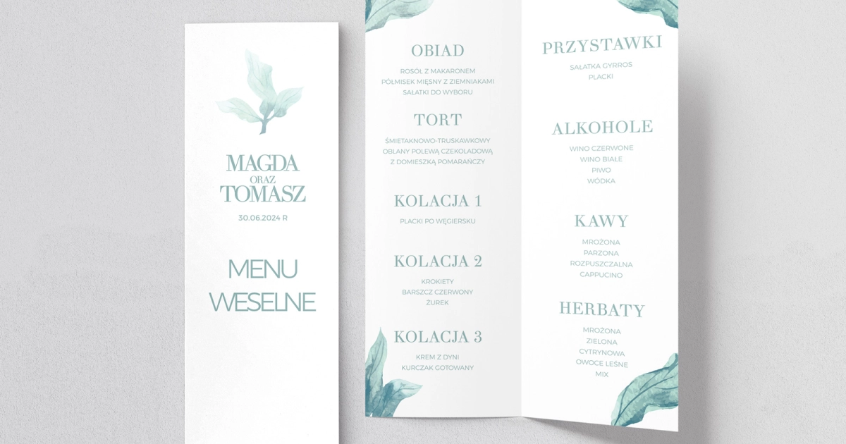 Menu Weselne Eukaliptus Motyw