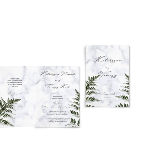 Zaproszenia ślubne Marble leaf - Składane Motyw 2