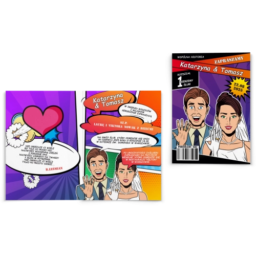 Zaproszenia ślubne Pop Art - Składane Motyw 2