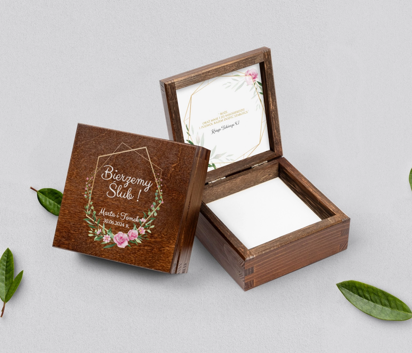 Pudełko na obrączki brązowe - Flowers & Frame Motyw 4