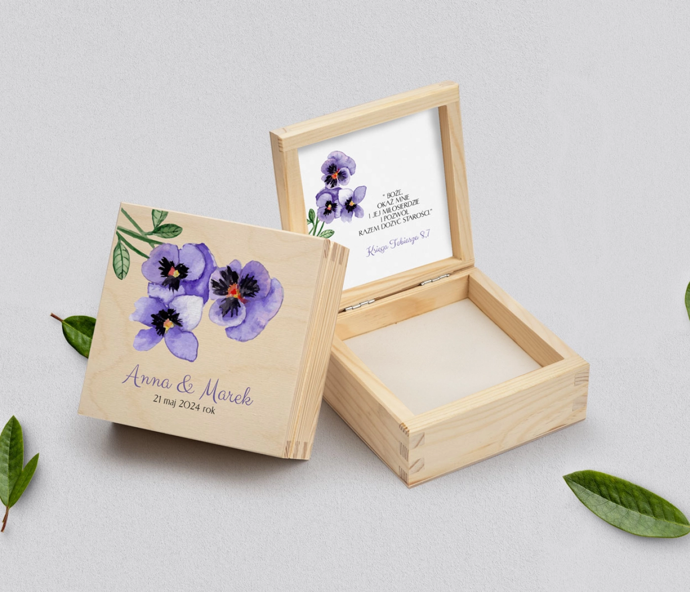 Pudełko na obrączki naturalne - Sweet Love Motyw 3