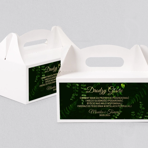 Pudełko na ciasto weselne Greenery - Motyw 3