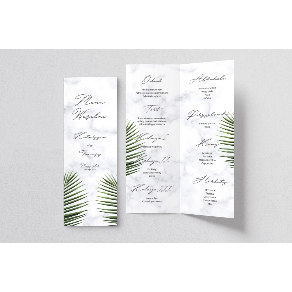 Menu Weselne Marble leaf - Motyw 1