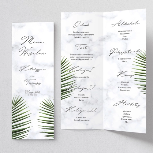 Menu Weselne Marble leaf - Motyw 1