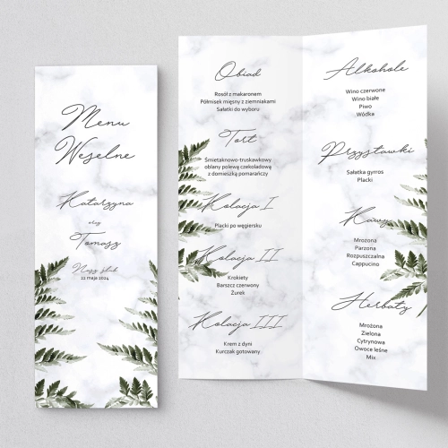 Menu Weselne Marble leaf - Motyw 2