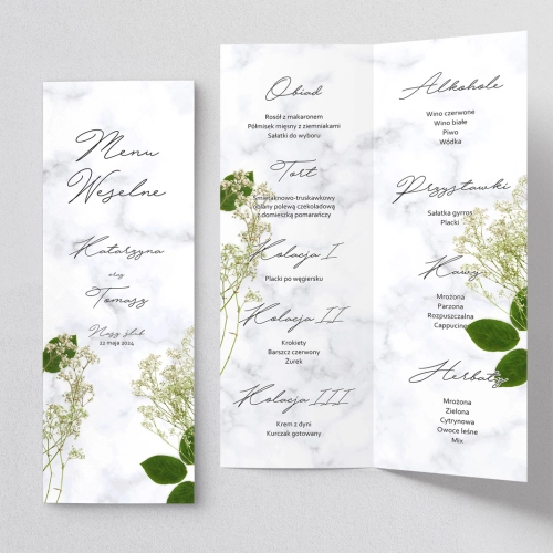 Menu Weselne Marble leaf - Motyw 3