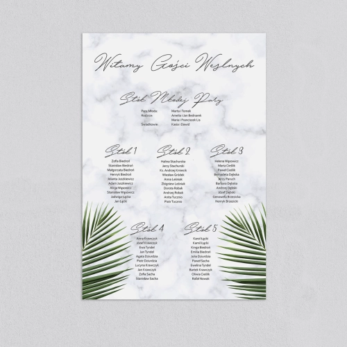 Plan stołów weselnych Marble leaf - Motyw 1