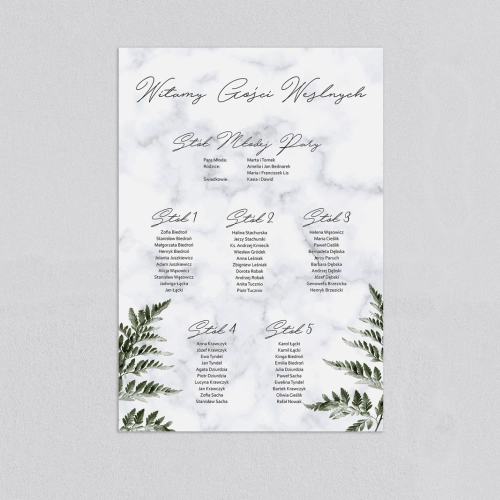 Plan stołów weselnych Marble leaf - Motyw 2