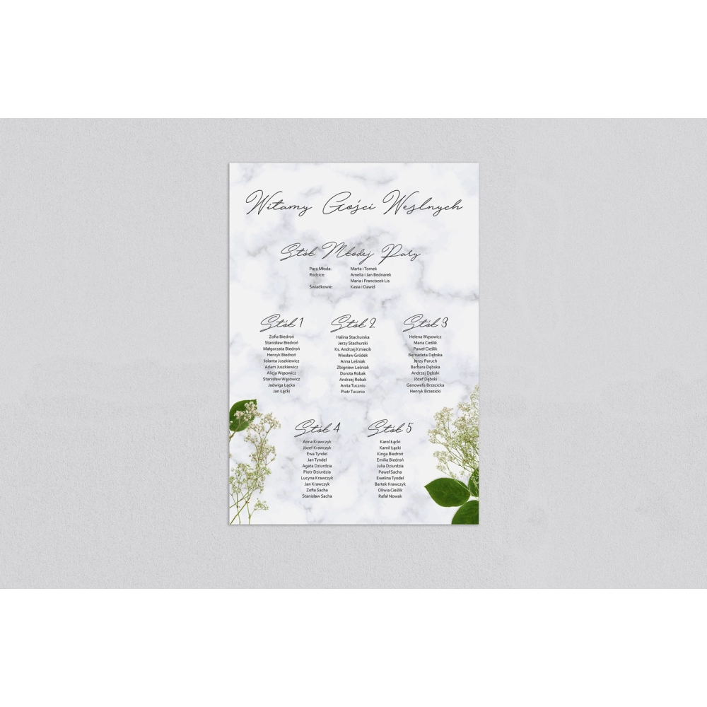 Plan stołów weselnych Marble leaf - Motyw 3