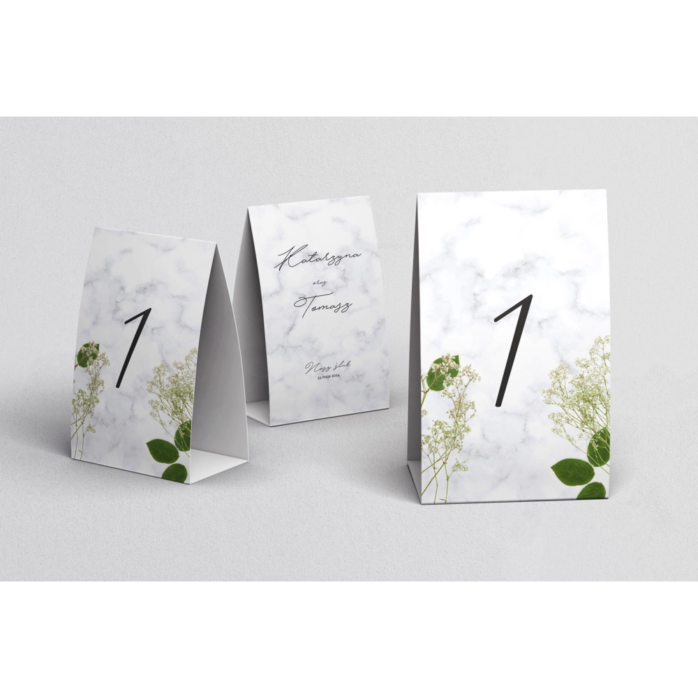 Numerki na stół Marble leaf Motyw 3