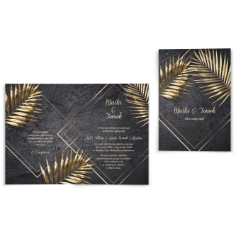 Zaproszenia ślubne Złote Kwiaty - Składane Motyw 1