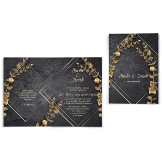 Zaproszenia ślubne Złote Kwiaty - Składane Motyw 2