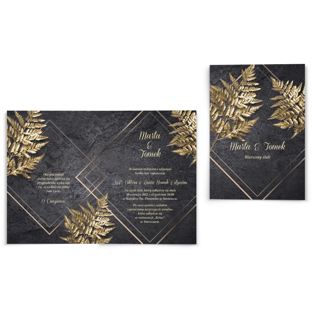 Zaproszenia ślubne Złote Kwiaty - Składane Motyw 4