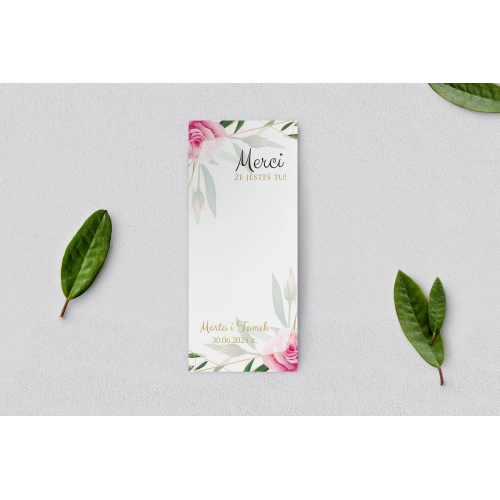 Podziękowanie Merci - Karteczka Flowers&Frame - Motyw 4