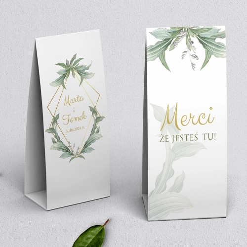 Podziękowanie Merci - Pudełeczko Liście Motyw 1