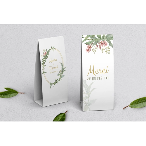 Podziękowanie Merci - Pudełeczko Liście Motyw 2