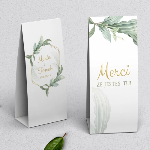 Podziękowanie Merci - Pudełeczko Liście Motyw 3