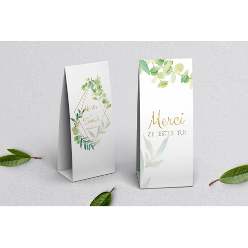 Podziękowanie Merci - Pudełeczko Liście Motyw 4