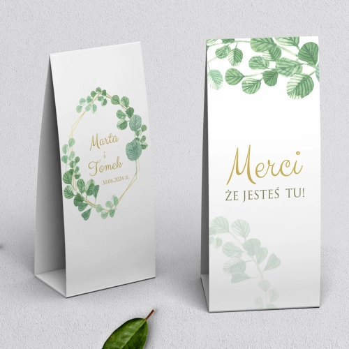 Podziękowanie Merci - Pudełeczko Liście Motyw 5
