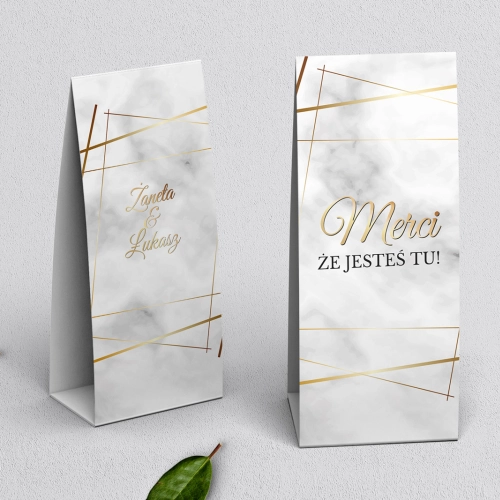 Podziękowanie Merci - Pudełeczko Marmur i złoto Motyw 2