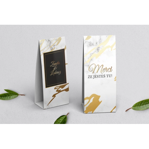 Podziękowanie Merci - Pudełeczko Marmur i złoto Motyw 3
