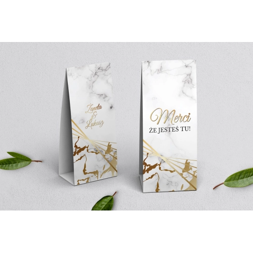 Podziękowanie Merci - Pudełeczko Marmur i złoto Motyw 4