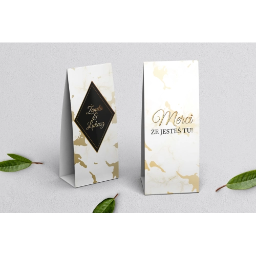 Podziękowanie Merci - Pudełeczko Marmur i złoto Motyw 5