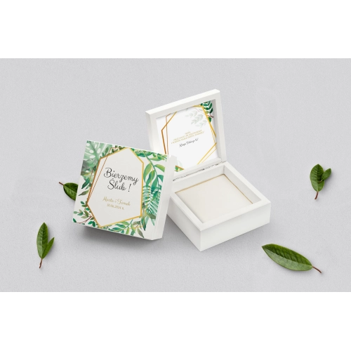 Pudełko na obrączki białe - Flowers & Frame Motyw 2