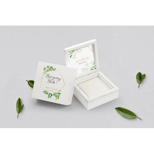 Pudełko na obrączki białe - Flowers & Frame Motyw 3