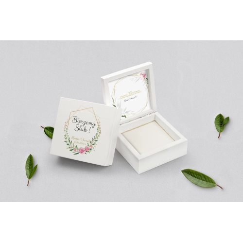 Pudełko na obrączki białe - Flowers & Frame Motyw 4