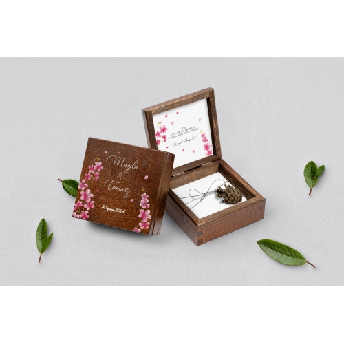 Pudełko na obrączki brązowe - Biały Czas - Motyw 3