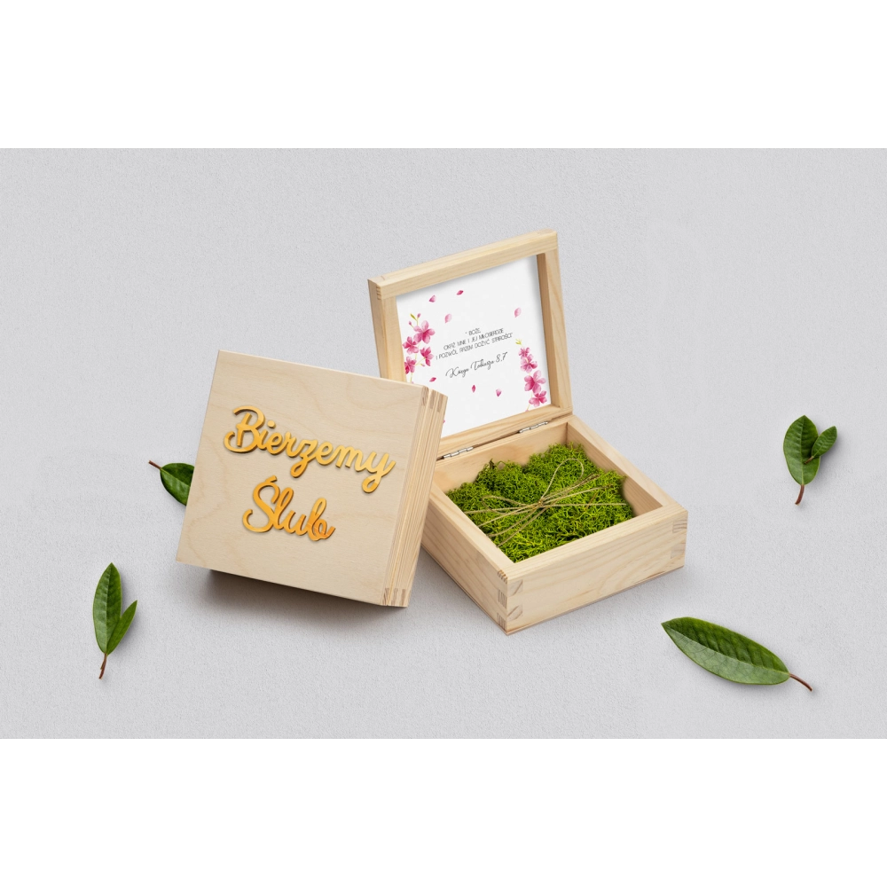 Pudełko na obrączki naturalne - Biały Czas - Motyw 3