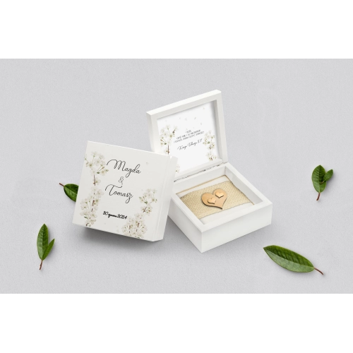 Pudełko na obrączki białe - Biały Czas - Motyw 1