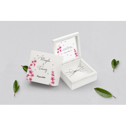 Pudełko na obrączki białe - Biały Czas - Motyw 3