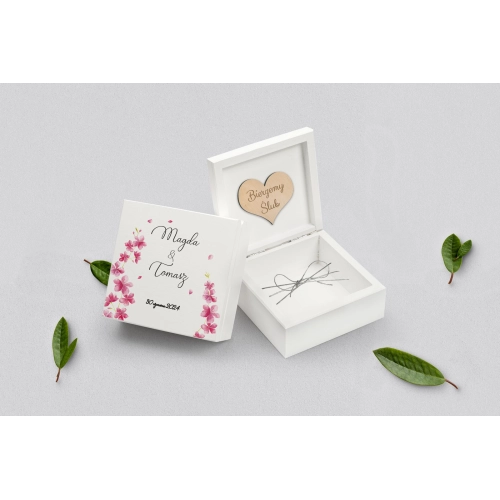 Pudełko na obrączki białe - Biały Czas - Motyw 3