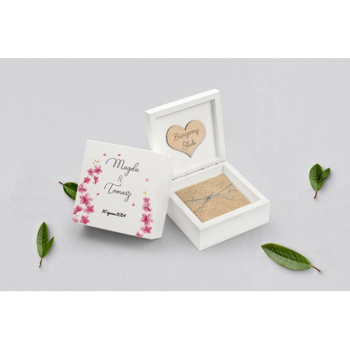 Pudełko na obrączki białe - Biały Czas - Motyw 3