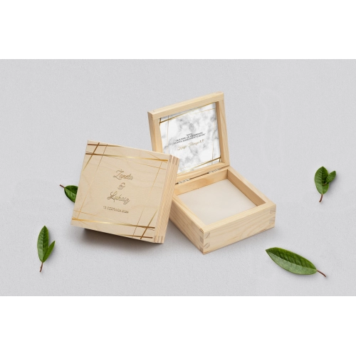 Pudełko na obrączki naturalne - Marmur i złoto Motyw 2