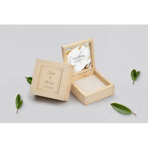 Pudełko na obrączki naturalne - Marmur i złoto Motyw 3