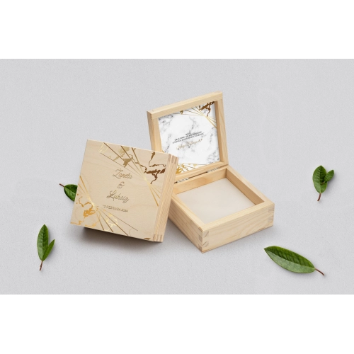 Pudełko na obrączki naturalne - Marmur i złoto Motyw 4