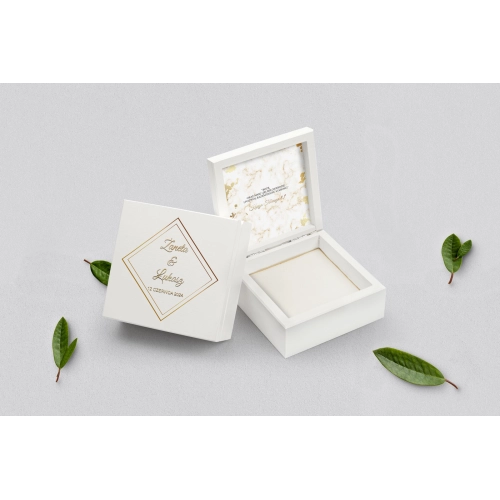 Pudełko na obrączki białe - Marmur i złoto Motyw 5