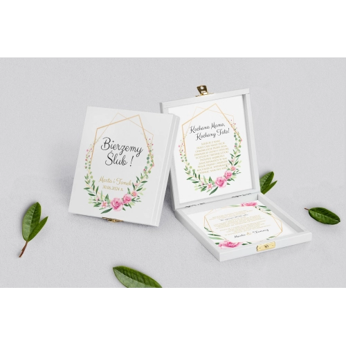 Zaproszenie dla Rodziców - białe Flowers & Frame Motyw 4