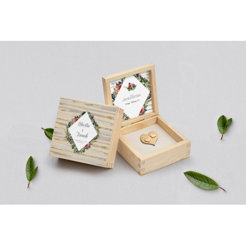 Pudełko na obrączki naturalne - Akwarelka - Motyw 3