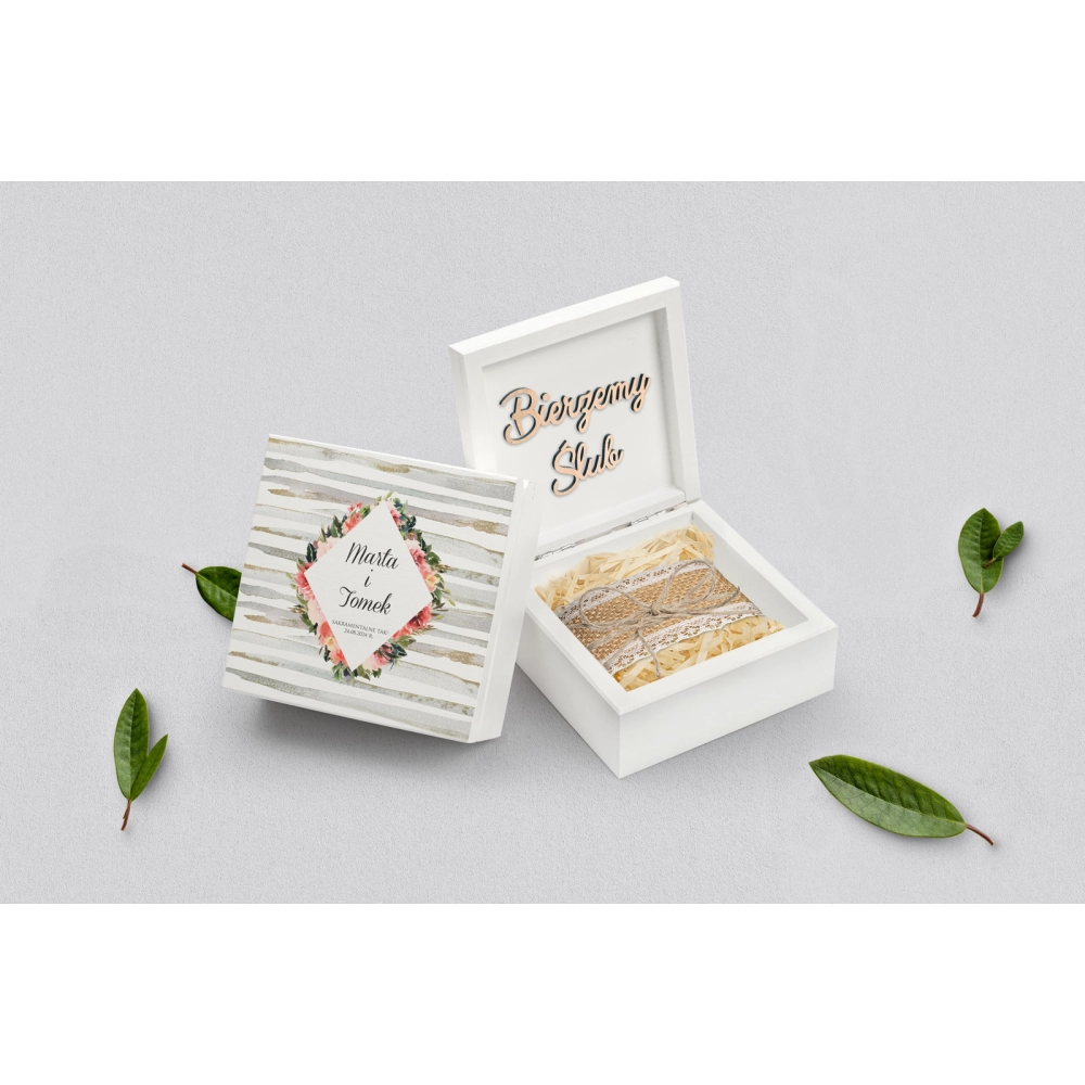 Pudełko na obrączki białe - Akwarelka - Motyw 2
