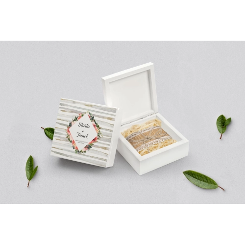 Pudełko na obrączki białe - Akwarelka - Motyw 2