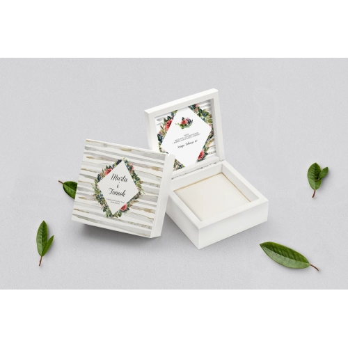 Pudełko na obrączki białe - Akwarelka - Motyw 3