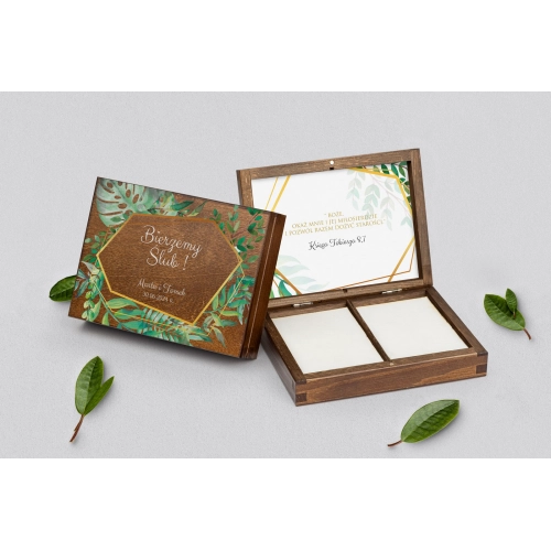 Pudełko na obrączki prostokątne brązowe - Flowers & Frame Motyw 2