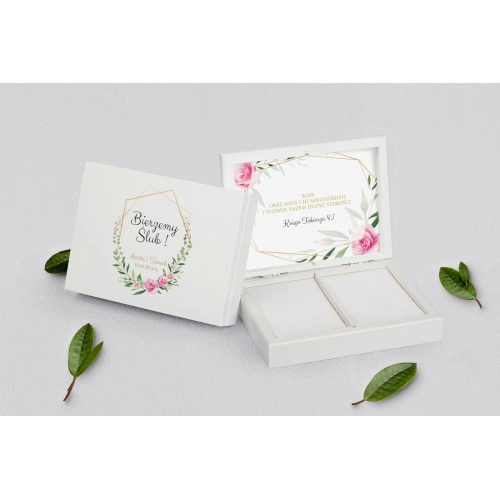 Pudełko na obrączki prostokątne białe - Flowers & Frame Motyw 4