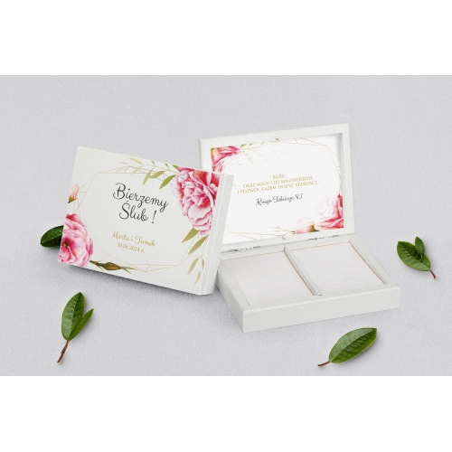 Pudełko na obrączki prostokątne białe - Flowers & Frame Motyw 5