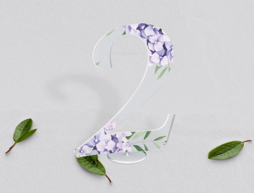 Akrylowe numery na stół weselny - Flowers & Frame Motyw 1